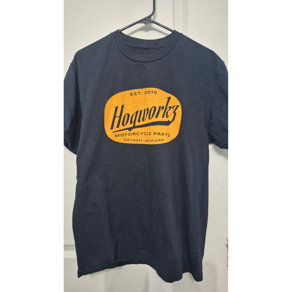 Hogworkz Motorcycle Parts Detroit Michigan Graphic T-Shirt Mens Black Orange L